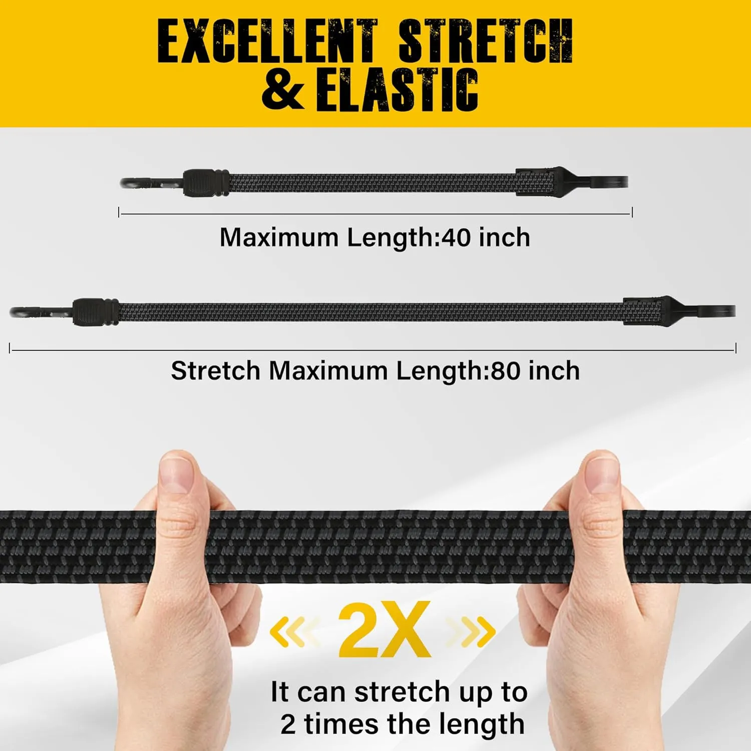 Bungee Cords with Hooks, 48 inch Adjustable Bungee Cords Heavy Duty Outdoor, Extra Strong Black Adjust Elastic Bungee Strap Tie Down Rope with Plastic Hooks for Camping, Tarps, Trucks, 6 Pack