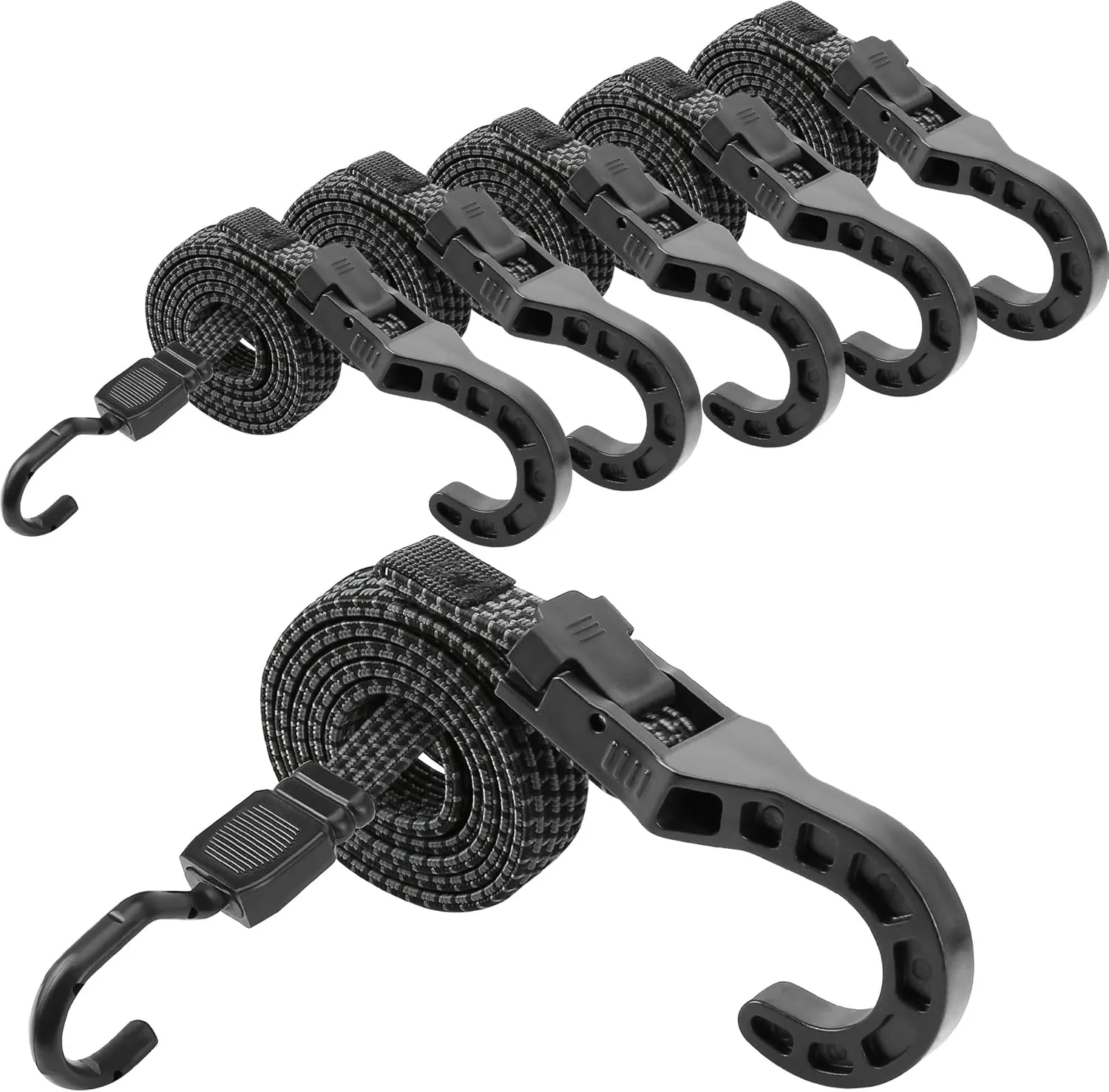 Bungee Cords with Hooks, 48 inch Adjustable Bungee Cords Heavy Duty Outdoor, Extra Strong Black Adjust Elastic Bungee Strap Tie Down Rope with Plastic Hooks for Camping, Tarps, Trucks, 6 Pack