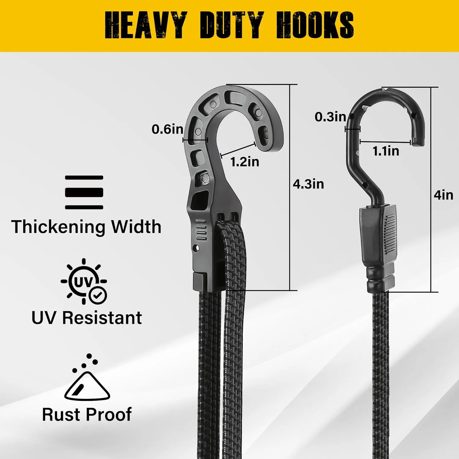 Bungee Cords with Hooks, 48 inch Adjustable Bungee Cords Heavy Duty Outdoor, Extra Strong Black Adjust Elastic Bungee Strap Tie Down Rope with Plastic Hooks for Camping, Tarps, Trucks, 6 Pack