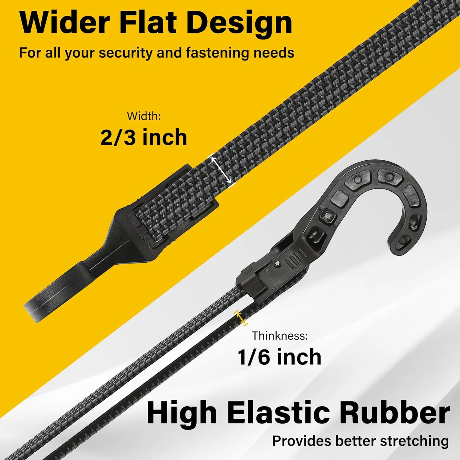 Bungee Cords with Hooks, 48 inch Adjustable Bungee Cords Heavy Duty Outdoor, Extra Strong Black Adjust Elastic Bungee Strap Tie Down Rope with Plastic Hooks for Camping, Tarps, Trucks, 6 Pack