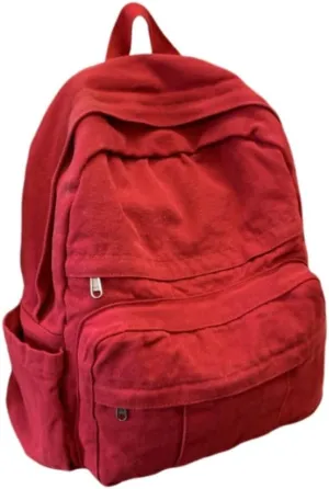 Burgundy Red Canvas Backpack for Women Retro Aesthetic Rucksack Basic Backpack for High School/College Students Travel Laptop Bag