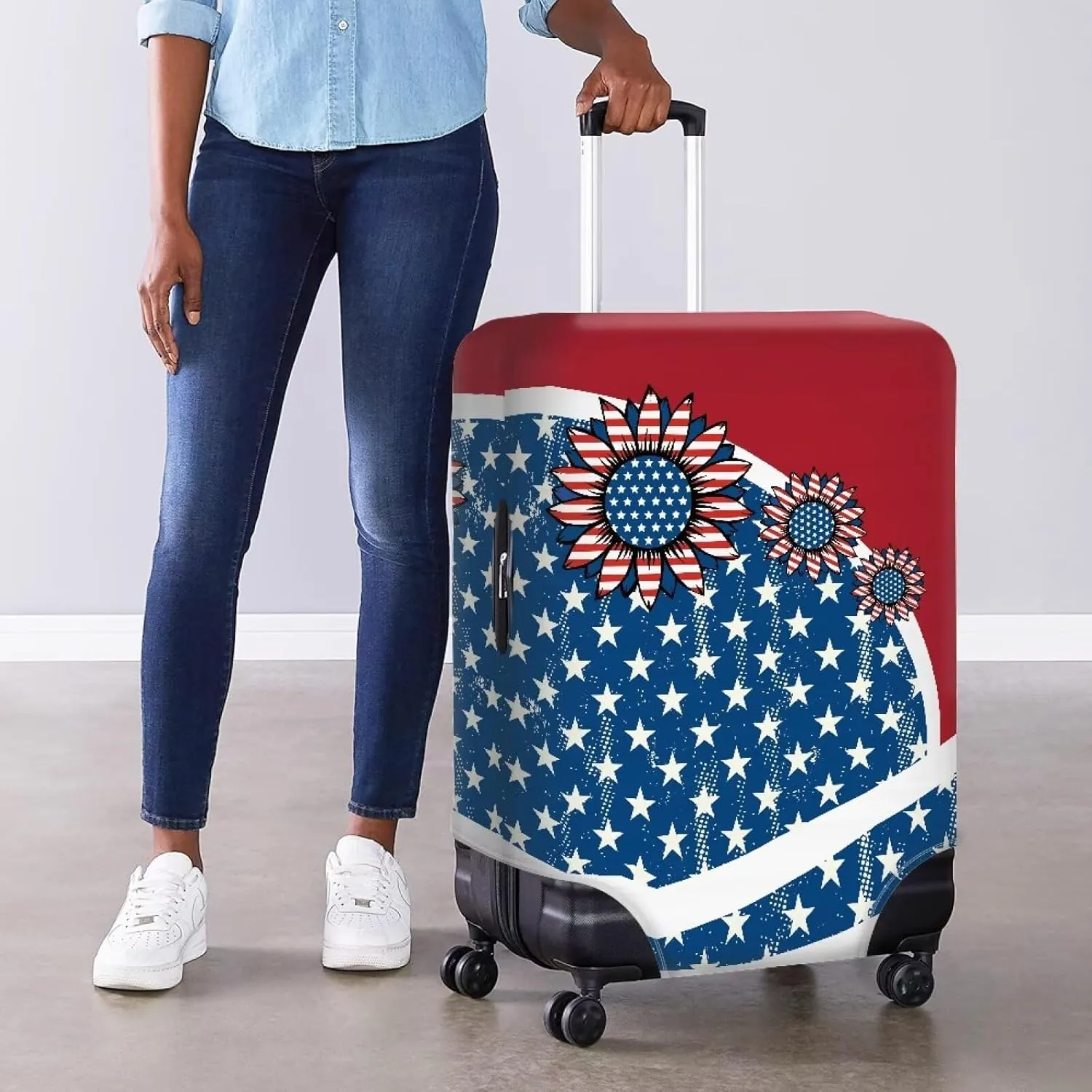 Business Travel Luggage Protector - Suitcase Covers Sturdy Travels Bags Protective Cover Lightweight Foldable for Travel Outdoors American Flag