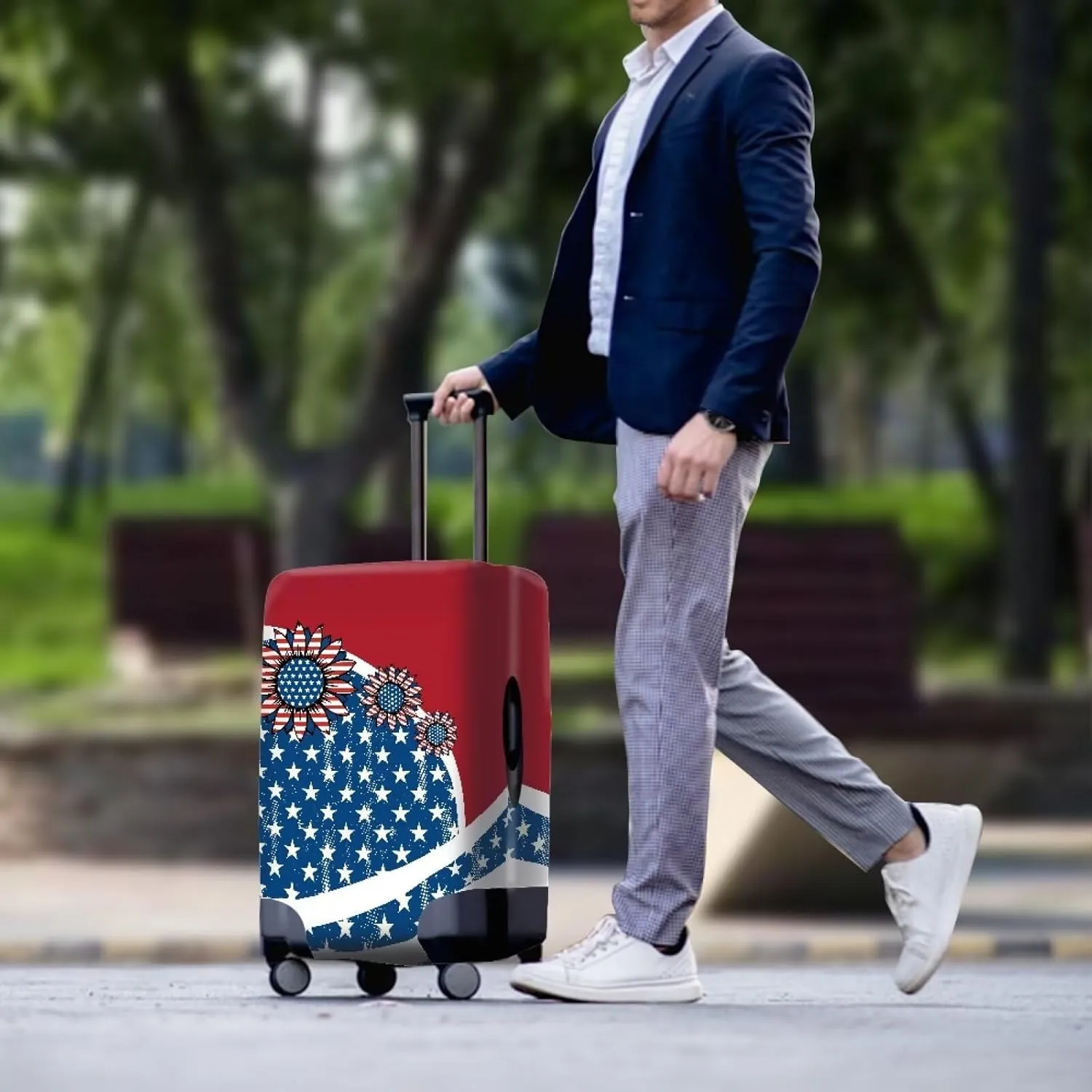 Business Travel Luggage Protector - Suitcase Covers Sturdy Travels Bags Protective Cover Lightweight Foldable for Travel Outdoors American Flag