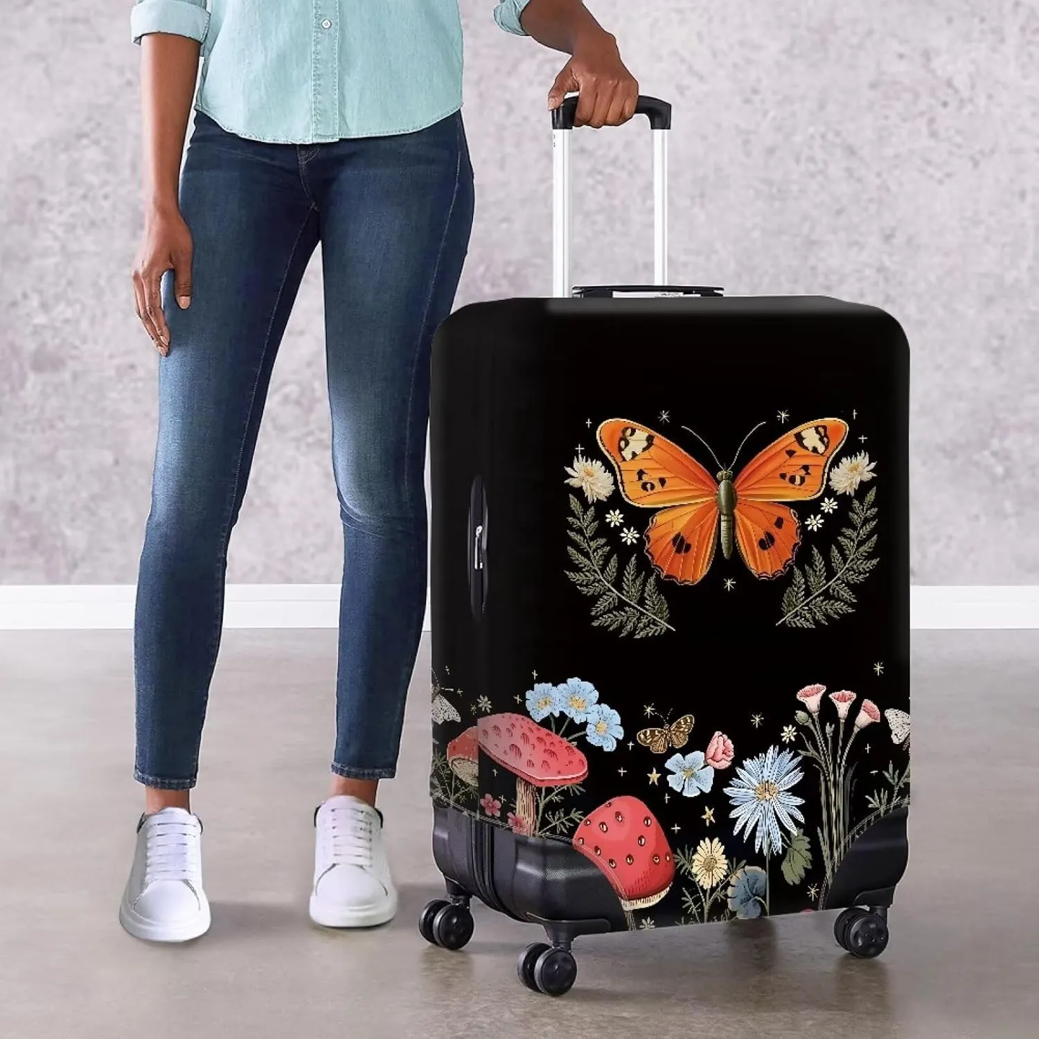 Butterflies And Flowers Away Luggage Cover Luggage Cover Washable Suitcase Cover Suitcase Protector Anti-Scratch Suitcase Cover Fits 18-32 Inch Luggage Away Luggage Protector Luggagecover-M