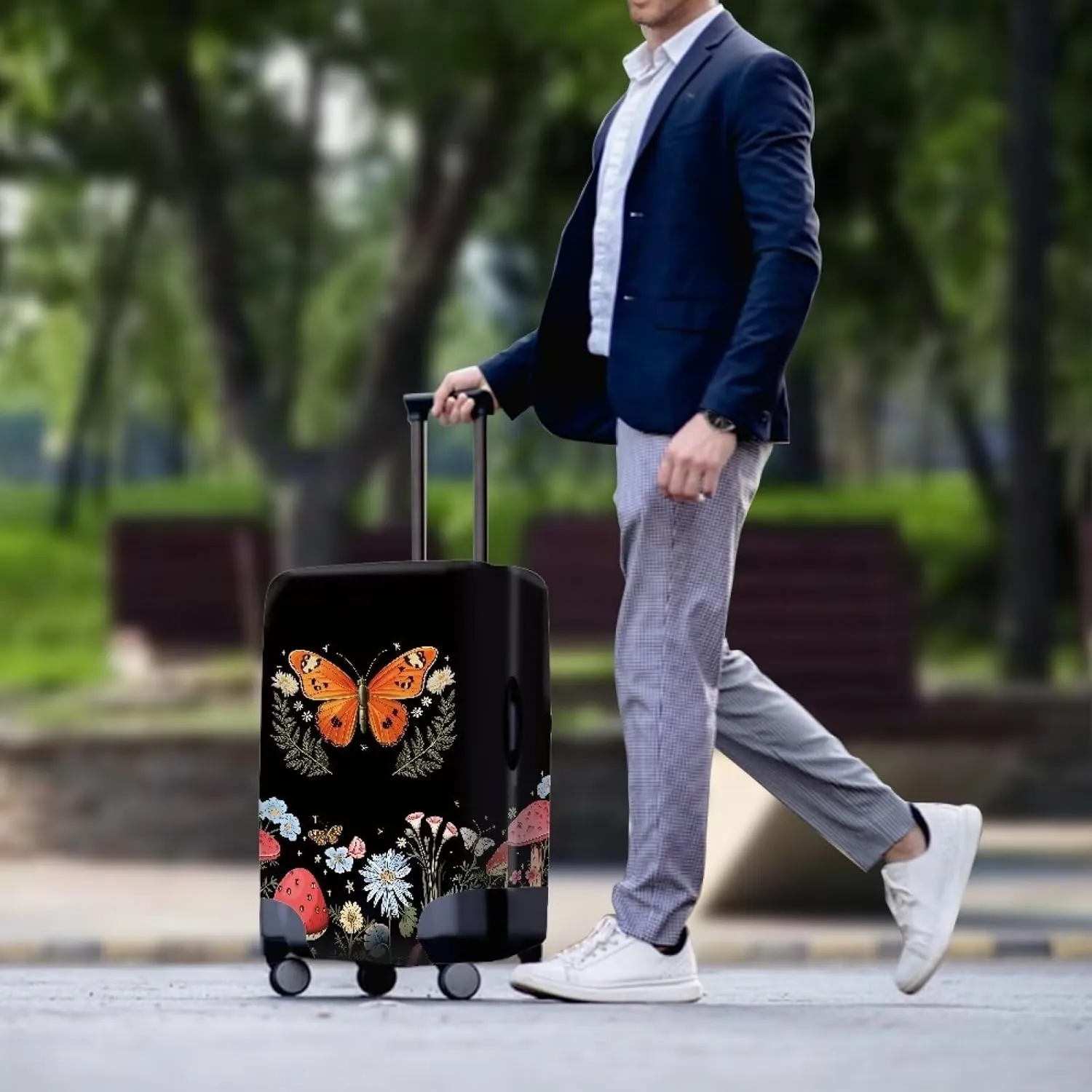 Butterflies And Flowers Away Luggage Cover Luggage Cover Washable Suitcase Cover Suitcase Protector Anti-Scratch Suitcase Cover Fits 18-32 Inch Luggage Away Luggage Protector Luggagecover-M