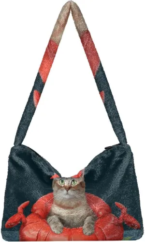 Butterflies and Flowers Red Truck Women Plush Shoulder Bag, Plush under Arm Bag, Womens Outdoor Bag