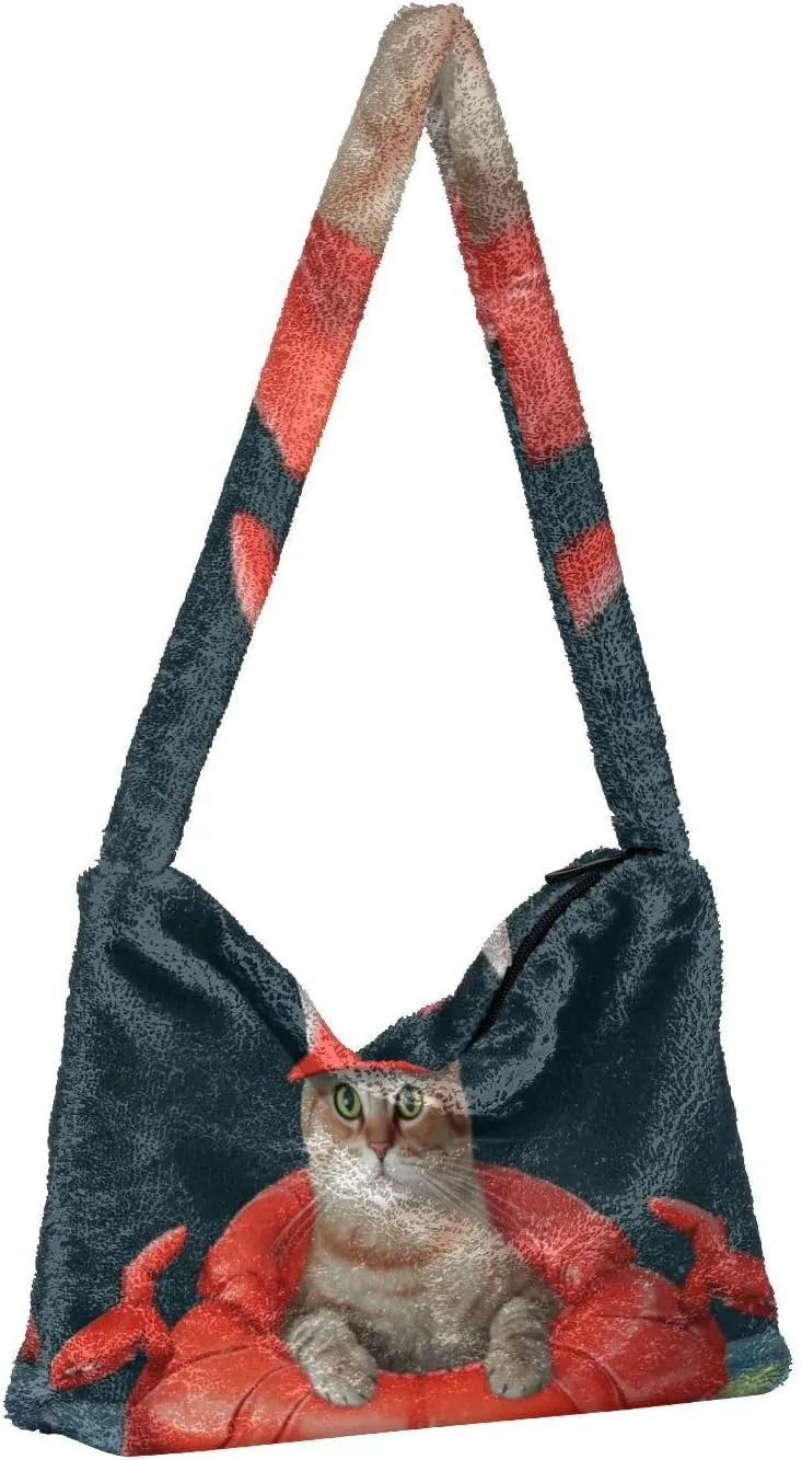 Butterflies and Flowers Red Truck Women Plush Shoulder Bag, Plush under Arm Bag, Womens Outdoor Bag