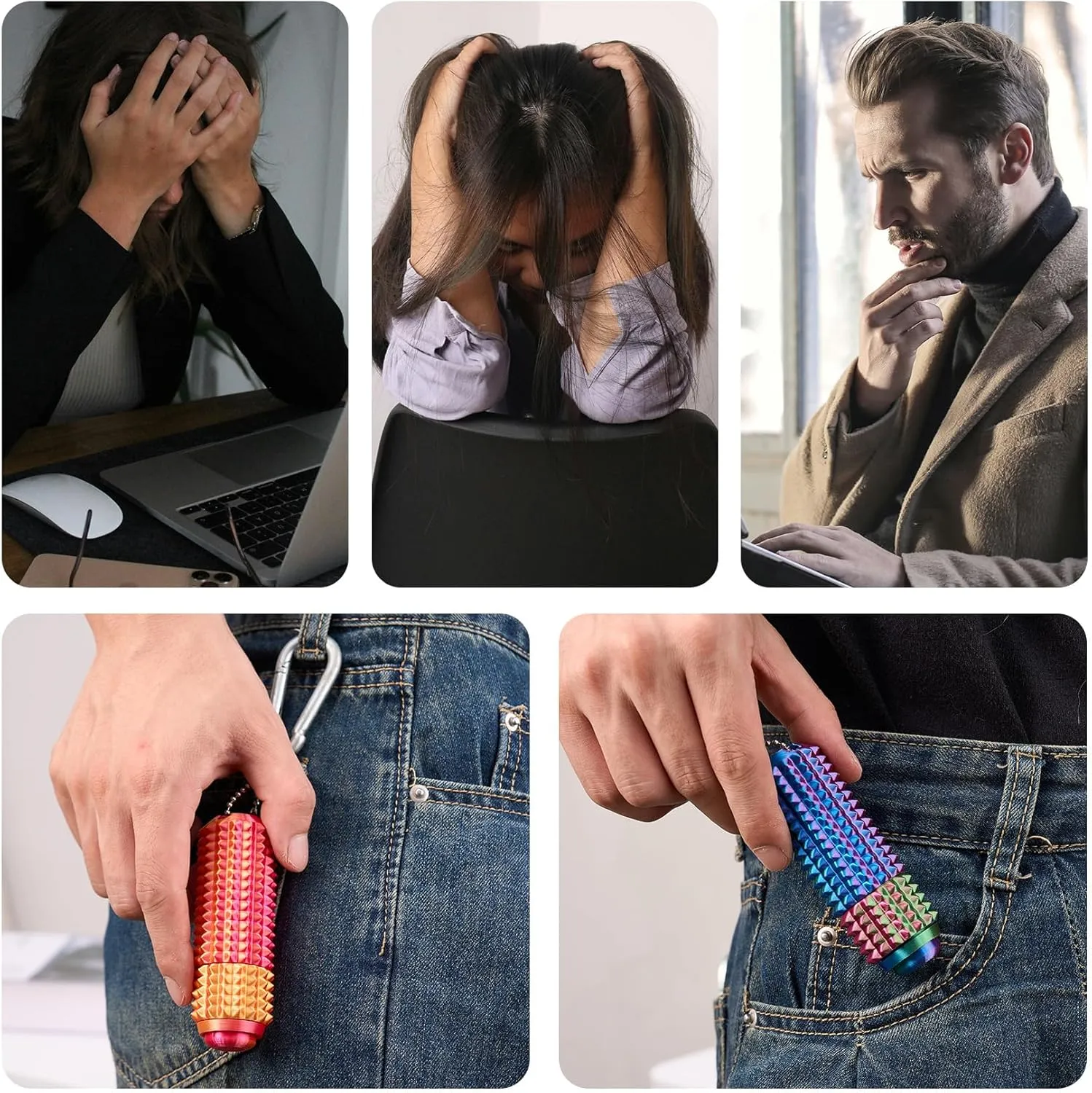 Button Click,Spinners,Pain Stim,3-in-1 Design of Little Ouchies Fidget Toy with Keychain,Spiky Toys Stress Relief for Adults