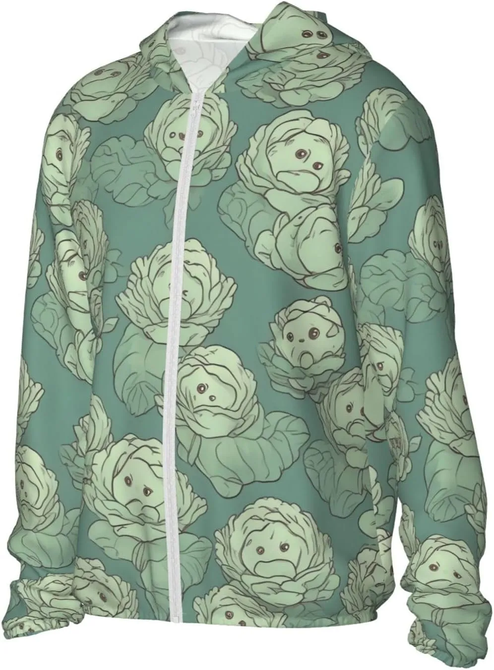 Cabbage Pattern Sun Protection Hoodie Jacket Full Zip Long Sleeve Fishing Shirts With Pockets Sun Shirts
