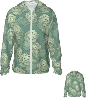 Cabbage Pattern Sun Protection Hoodie Jacket Full Zip Long Sleeve Fishing Shirts With Pockets Sun Shirts
