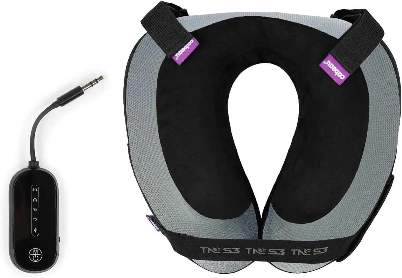 Cabeau Travel Comfort Bundle: Evolution S3 Neck Pillow (Jet Black)   2-in-1 Audio Adapter for Airplane Travel