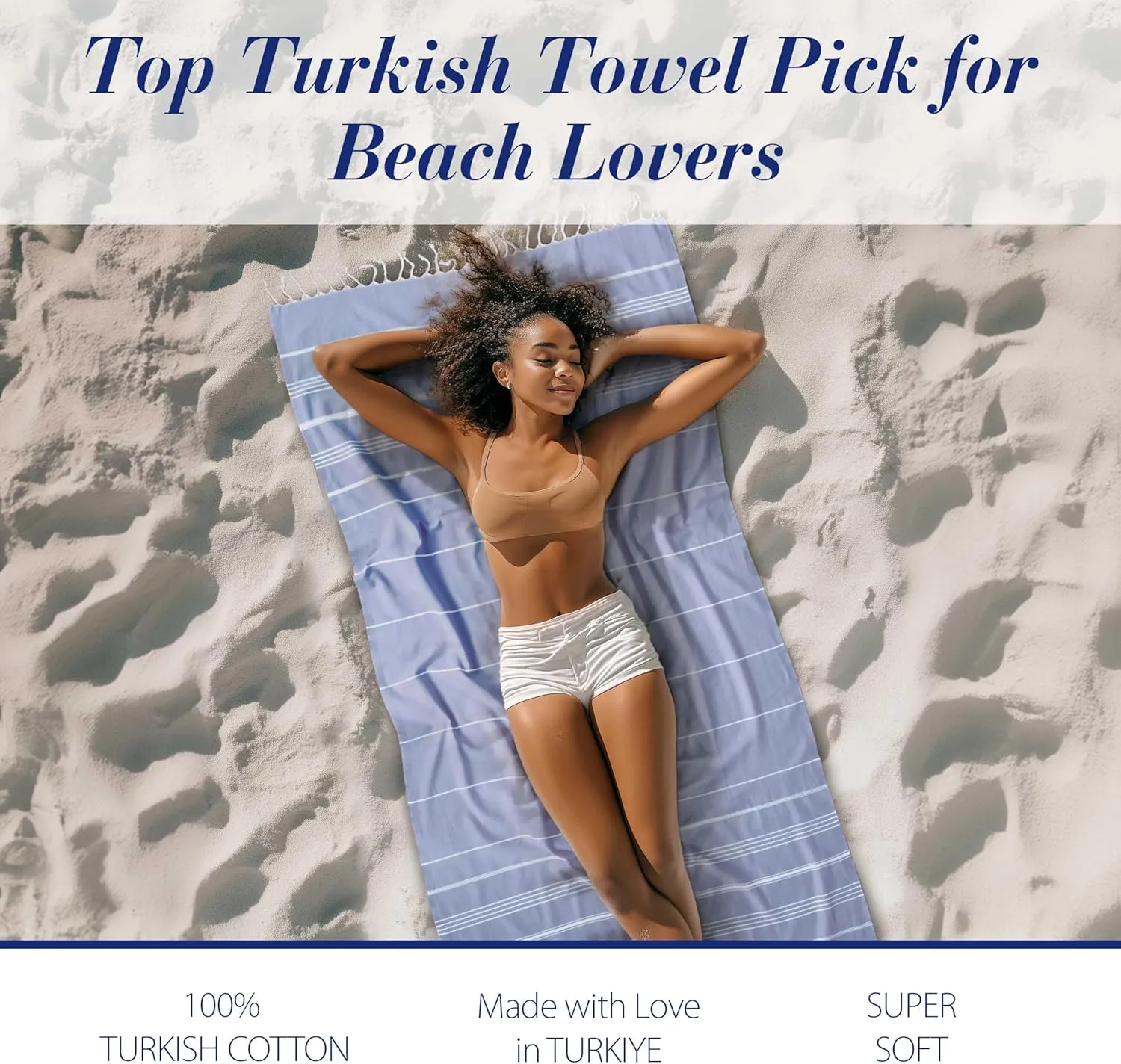 Cacala Lightweight and Thin Turkish Beach Towel 100% Cotton Sand-Free and Quick-Drying Goodness Perfect as an Extra Large Travel Towel, Beach Accessory, or Gift for Beach Lovers, 37 x 70