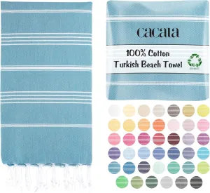 Cacala Lightweight and Thin Turkish Beach Towel 100% Cotton Sand-Free and Quick-Drying Goodness Perfect as an Extra Large Travel Towel, Beach Accessory, or Gift for Beach Lovers, 37 x 70
