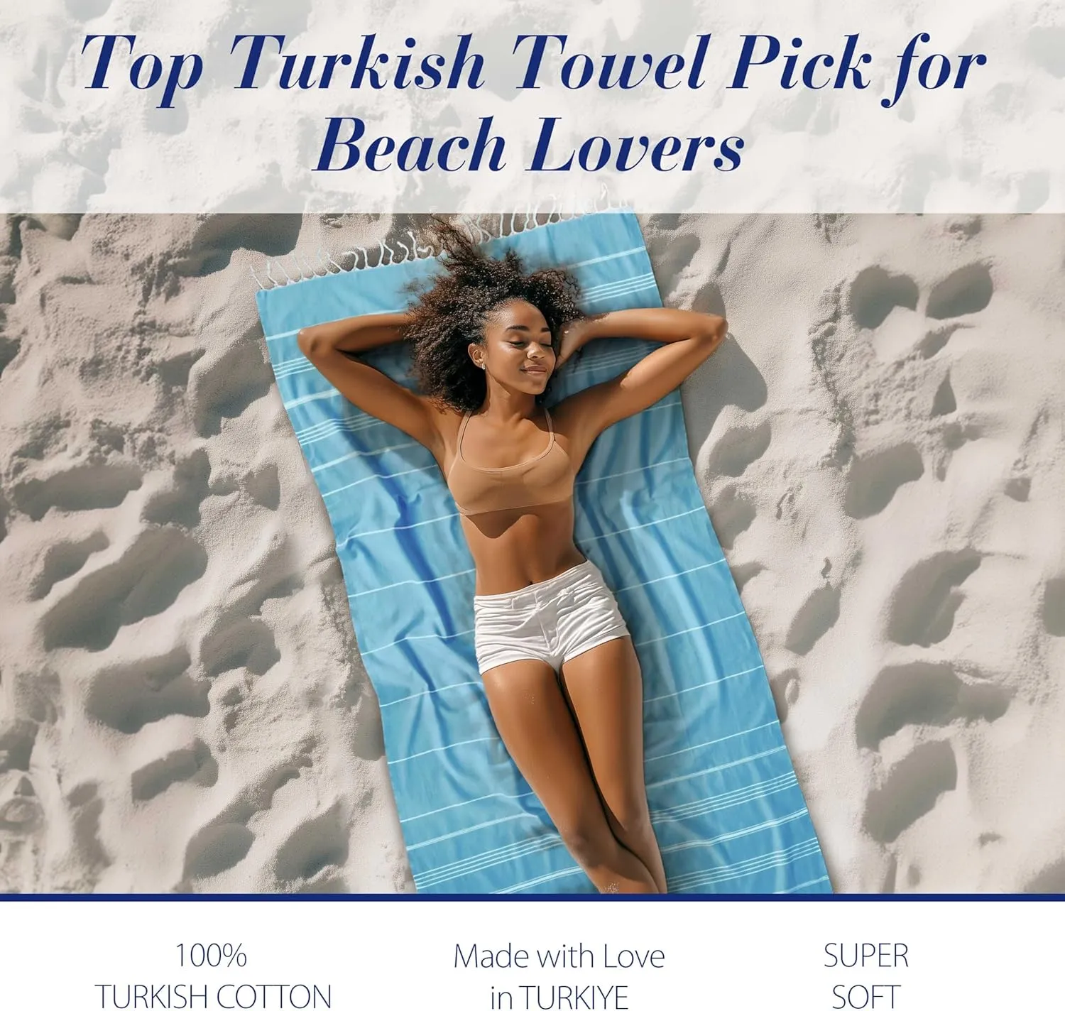 Cacala Lightweight and Thin Turkish Beach Towel 100% Cotton Sand-Free and Quick-Drying Goodness Perfect as an Extra Large Travel Towel, Beach Accessory, or Gift for Beach Lovers, 37 x 70