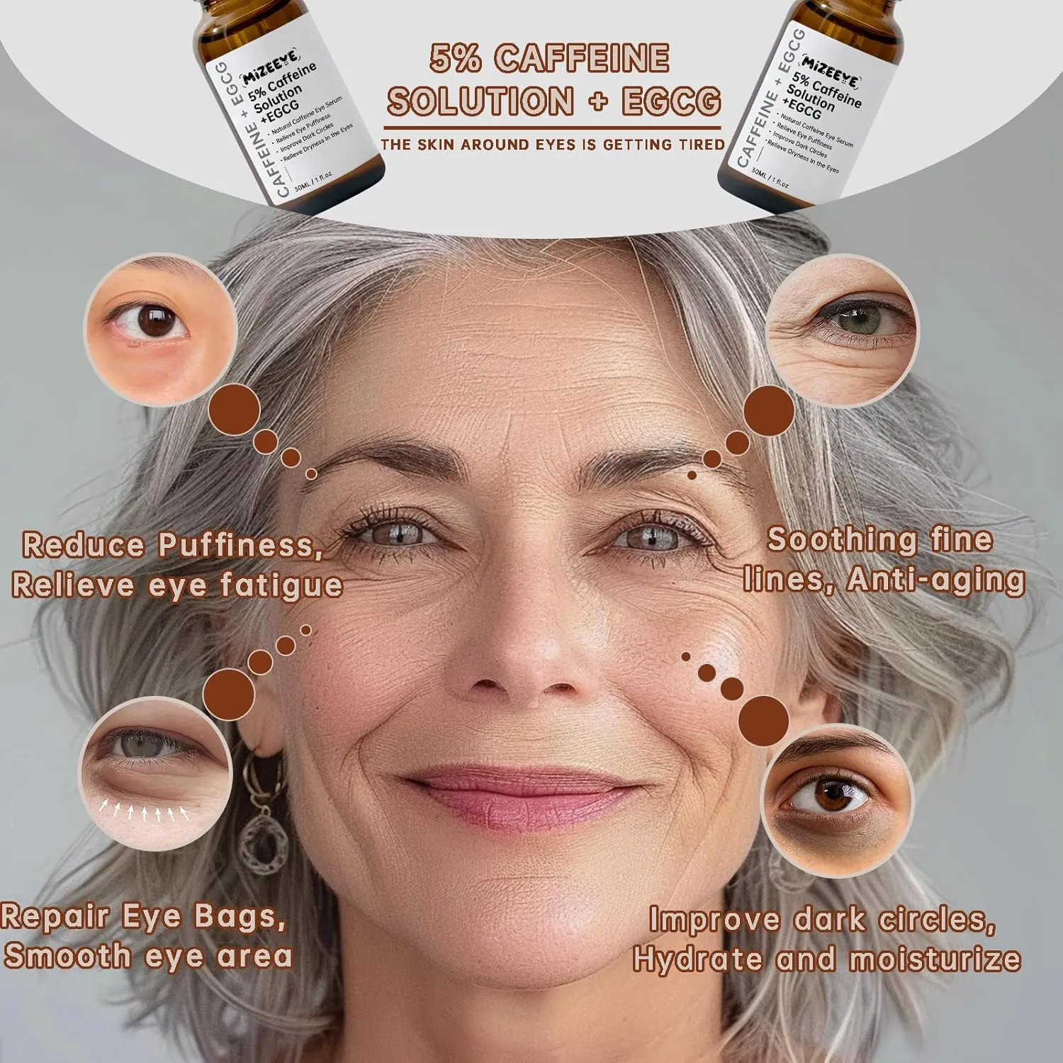 Caffeine Solution 5%   EGCG For Dark Circles & Puffiness, 2 PCS Anti Aging Caffeine Under Eye Serum For Eye Bags, Fine Lines, Moisturizing Caffeine Solution.