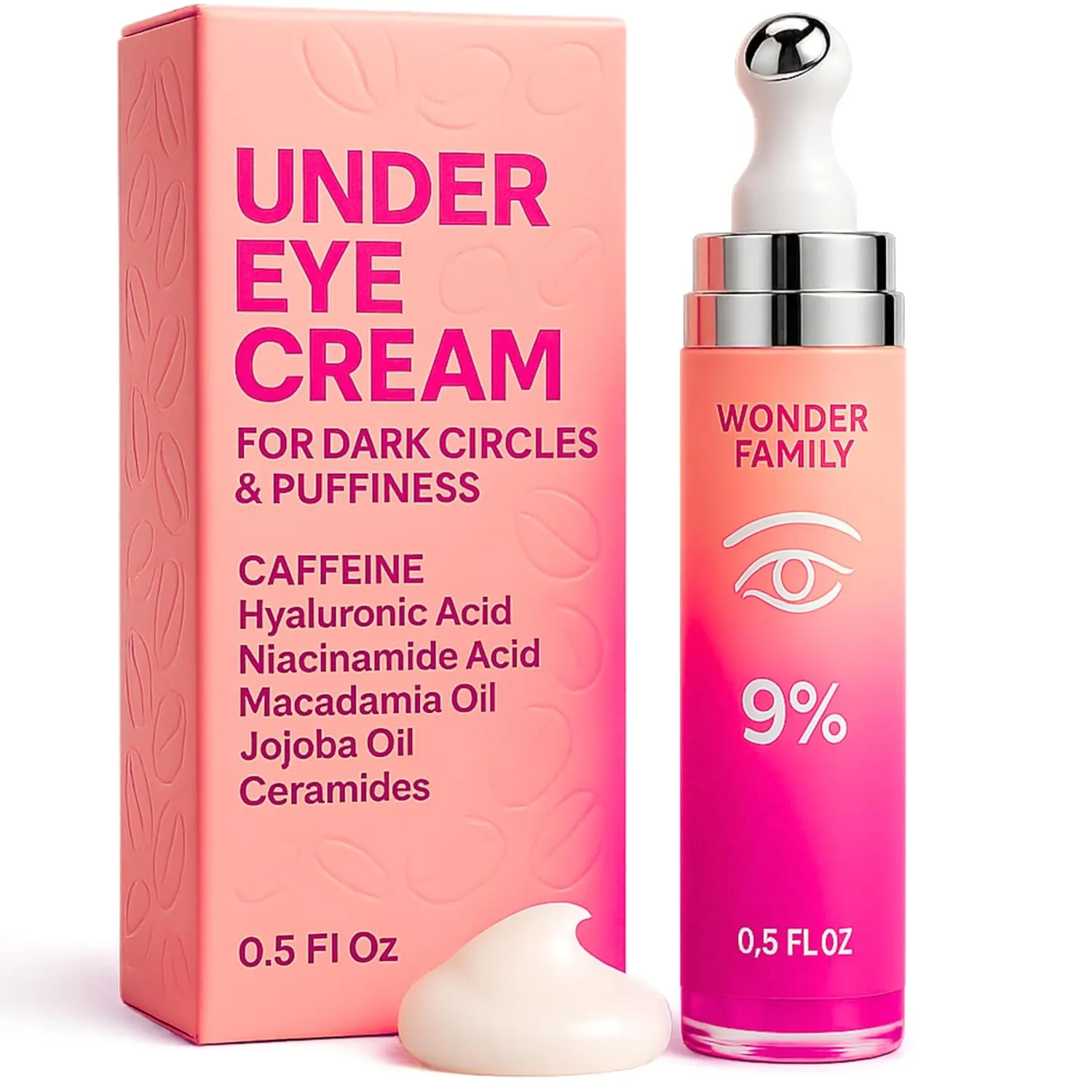 Caffeine Under Eye Cream for Puffiness and Bags Under Eyes - Roller for Puffy Eyes and Dark Circles Under Eye Treatment for Women, Men - Hyaluronic Acid and Niacinamide Serum - Face Puffiness Reducer