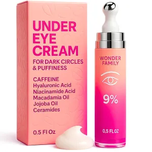 Caffeine Under Eye Cream for Puffiness and Bags Under Eyes - Roller for Puffy Eyes and Dark Circles Under Eye Treatment for Women, Men - Hyaluronic Acid and Niacinamide Serum - Face Puffiness Reducer