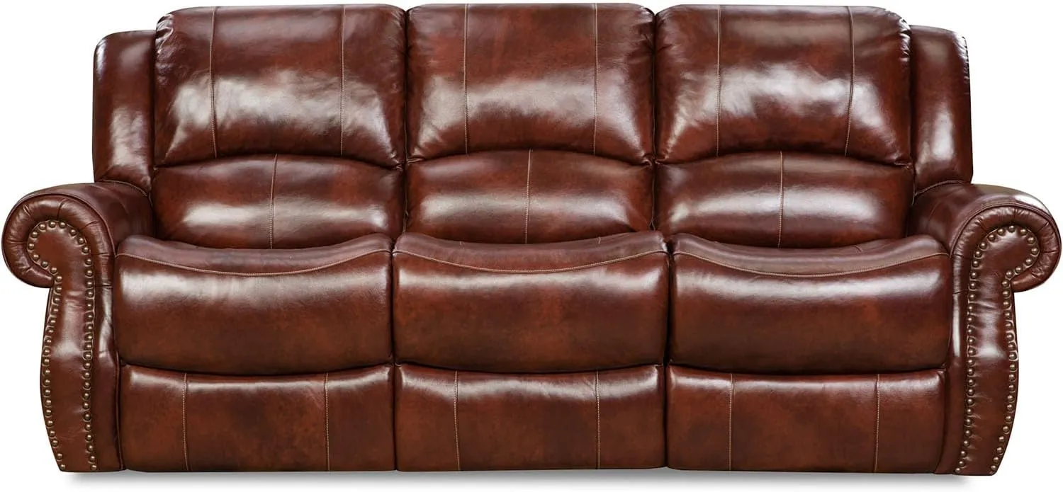 Cambridge Telluride Indoor Double Reclining Couch for Living Room, Family Room, or Man Cave, 100% Genuine Oxblood Leather, Space Saving Modern Rustic Sofa, Deep Seating Couches for Living Room