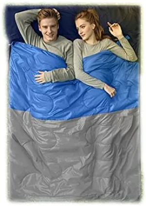 Camping Cold and Warm Portable Double Sleeping Bag Indoor Travel Thickened Sleeping Bag Warm Hiking Outdoor Travel Hunting Belt Compression Bag,Gray