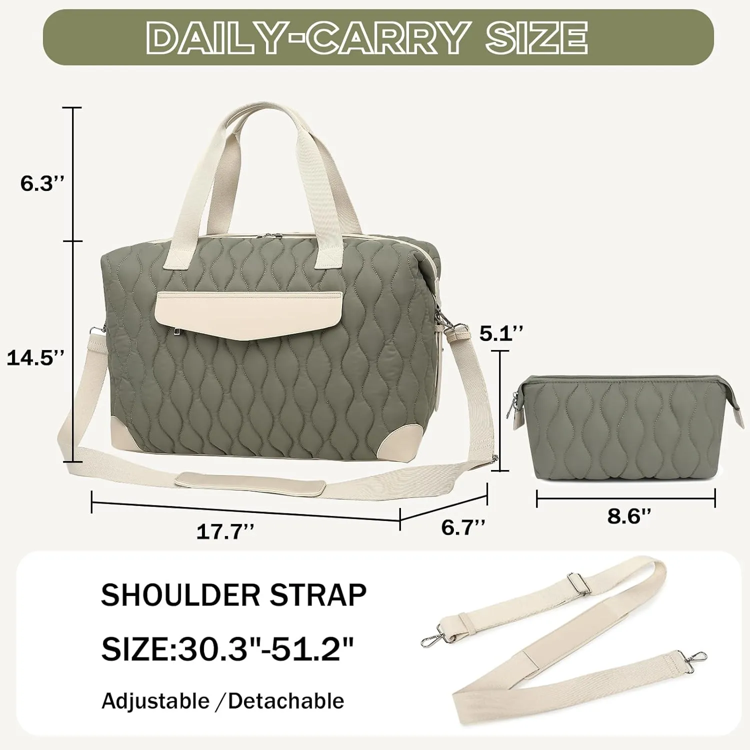CAMTOP Weekender Tote Bags for Women, Personal Item Travel Bag Puffy Quilted Carry On Overnight Bag with Makeup Bag