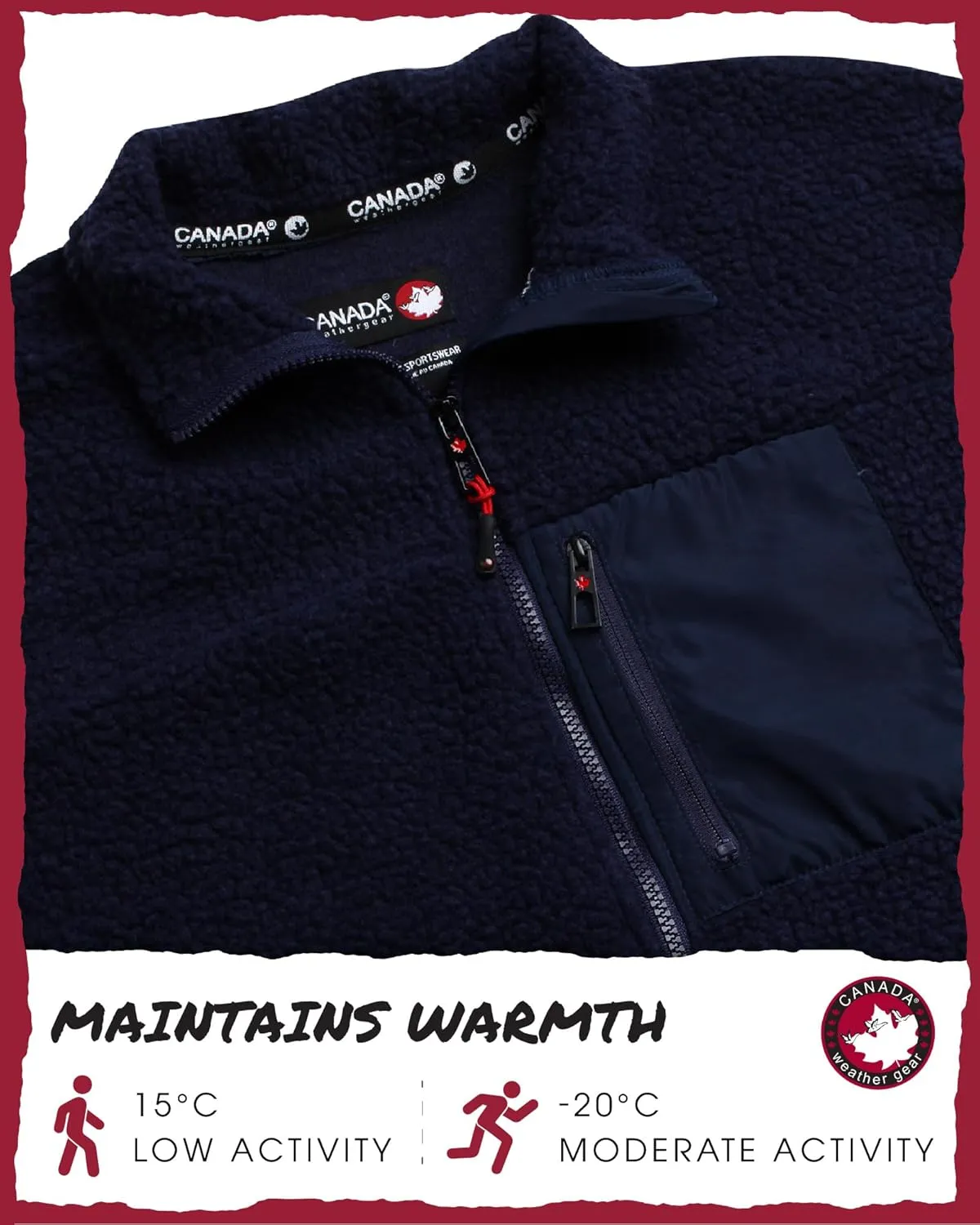 CANADA WEATHER GEAR Men's Fleece Jacket - Sherpa Lined Zip Up Jacket with Nylon Panels - Warm Outdoor Jackets for Men (M-XXL)