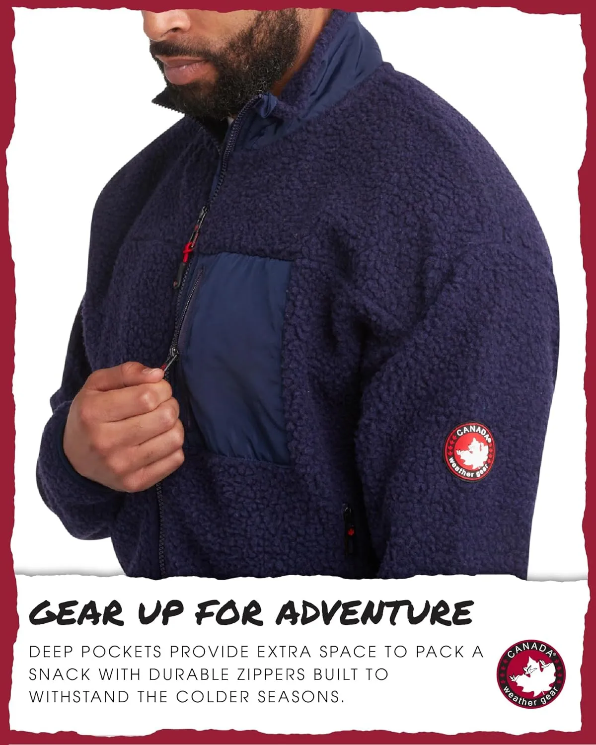 CANADA WEATHER GEAR Men's Fleece Jacket - Sherpa Lined Zip Up Jacket with Nylon Panels - Warm Outdoor Jackets for Men (M-XXL)