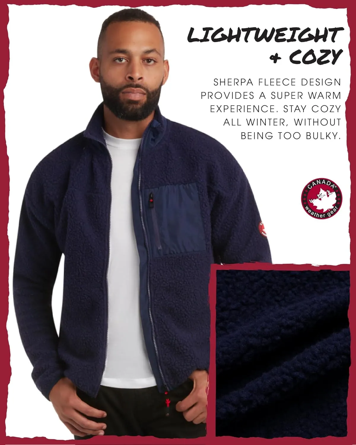 CANADA WEATHER GEAR Men's Fleece Jacket - Sherpa Lined Zip Up Jacket with Nylon Panels - Warm Outdoor Jackets for Men (M-XXL)