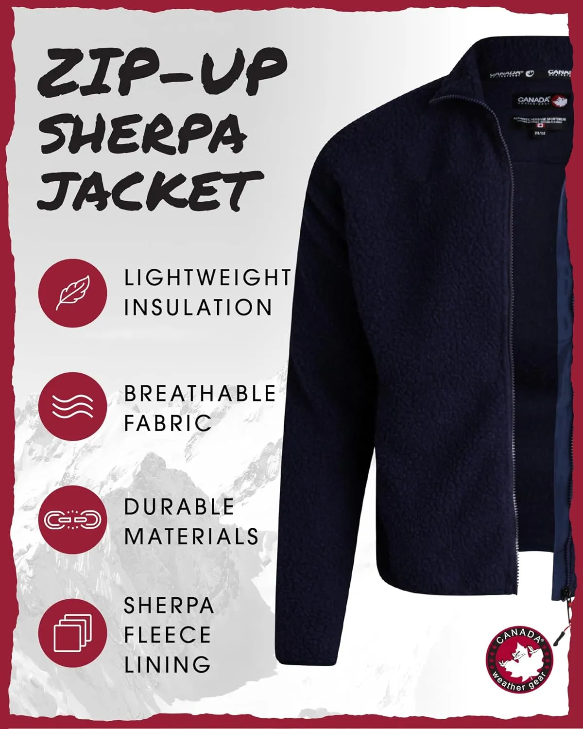 CANADA WEATHER GEAR Men's Fleece Jacket - Sherpa Lined Zip Up Jacket with Nylon Panels - Warm Outdoor Jackets for Men (M-XXL)