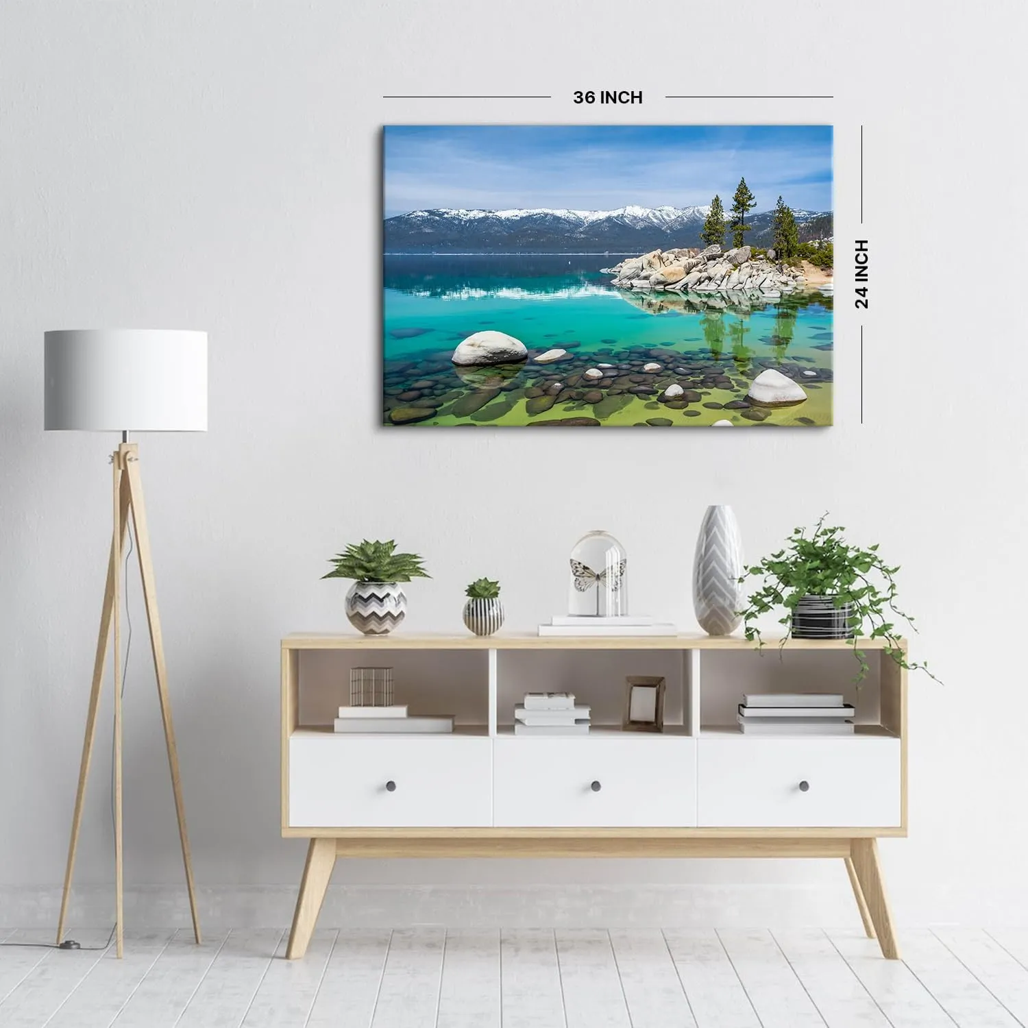 Canvas Prints Wall Art Blue Lake in Mountain Forest Landscape Nature Wilderness Photography Modern Art Rustic Lake Tahoe Scenic Painting Colorful Multicolor for Living Room, Bedroom, Office - 24"x36"