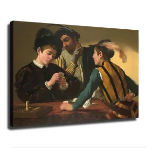 Caravaggio - (Michelangelo Merisi) The Cardsharps Poster Wall Art Canvas Painting HD Picture Print for Modern Family Living Room Bedroom Background Wall Decor (16×24inch Framed)