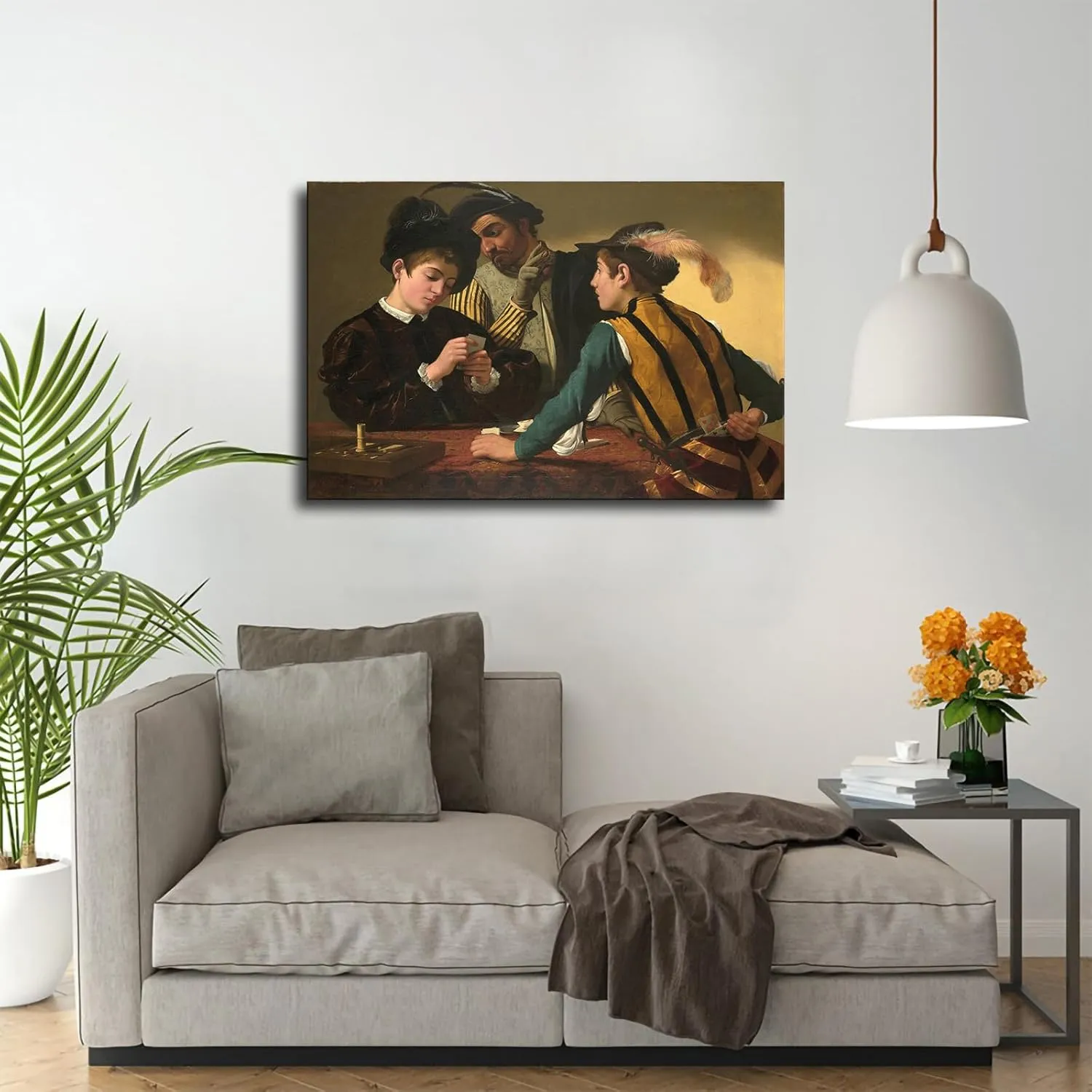 Caravaggio - (Michelangelo Merisi) The Cardsharps Poster Wall Art Canvas Painting HD Picture Print for Modern Family Living Room Bedroom Background Wall Decor (16×24inch Framed)