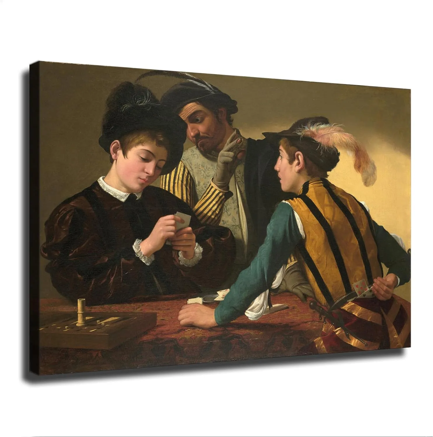Caravaggio - (Michelangelo Merisi) The Cardsharps Poster Wall Art Canvas Painting HD Picture Print for Modern Family Living Room Bedroom Background Wall Decor (16×24inch Framed)