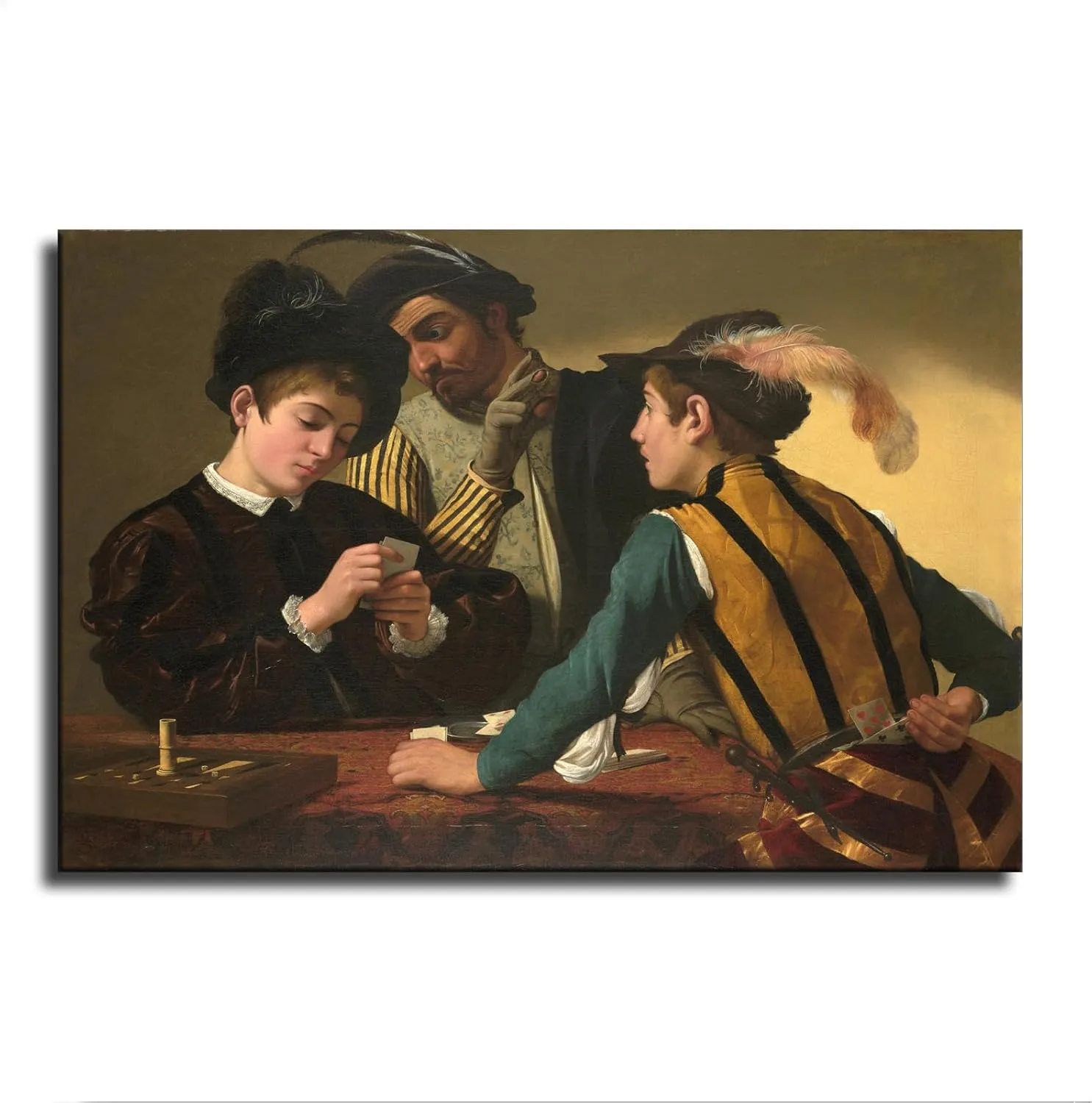 Caravaggio - (Michelangelo Merisi) The Cardsharps Poster Wall Art Canvas Painting HD Picture Print for Modern Family Living Room Bedroom Background Wall Decor (16×24inch Framed)