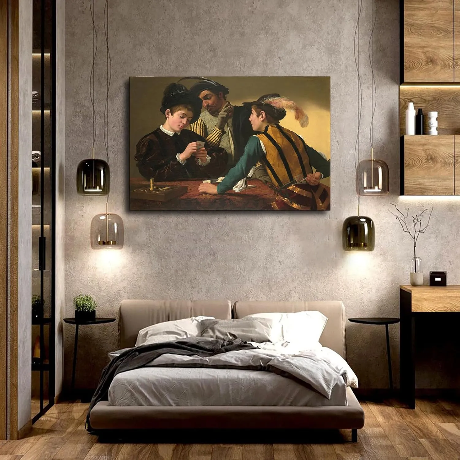 Caravaggio - (Michelangelo Merisi) The Cardsharps Poster Wall Art Canvas Painting HD Picture Print for Modern Family Living Room Bedroom Background Wall Decor (16×24inch Framed)