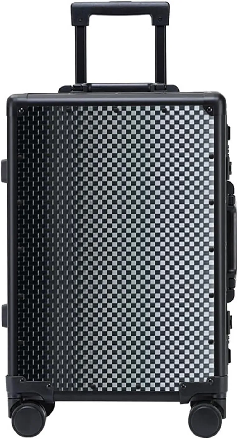Carbon Fiber Carry-on Luggage TSA Customs Lock Zipperless Silent Rotary Wheel Business Suitcase Aluminum Frame (trellis design black, 20 '')