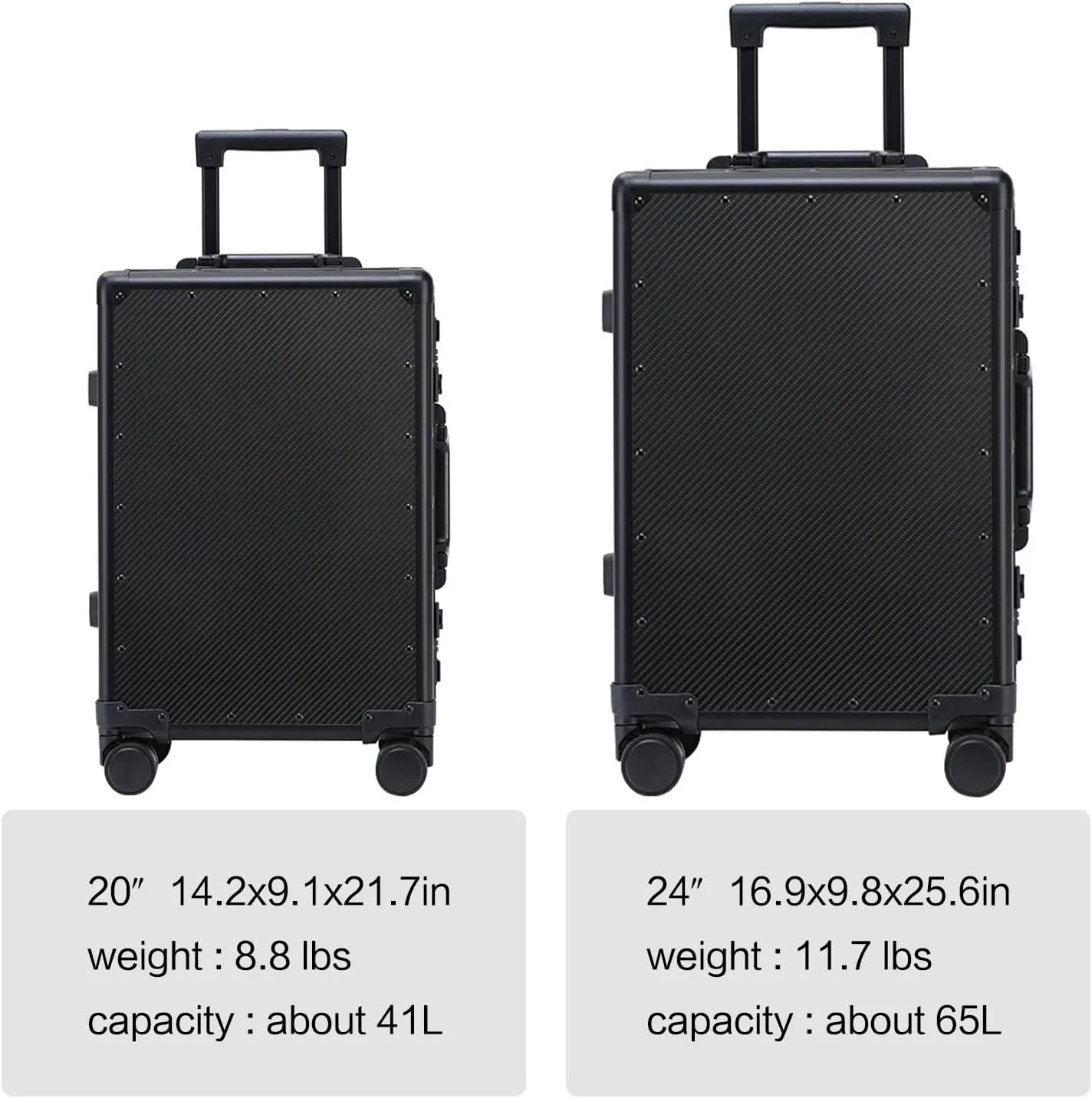 Carbon Fiber Carry-on Luggage TSA Customs Lock Zipperless Silent Rotary Wheel Business Suitcase Aluminum Frame (trellis design black, 20 '')