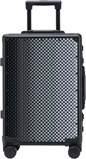 Carbon Fiber Carry-on Luggage TSA Customs Lock Zipperless Silent Rotary Wheel Business Suitcase Aluminum Frame (trellis design black, 20 '')