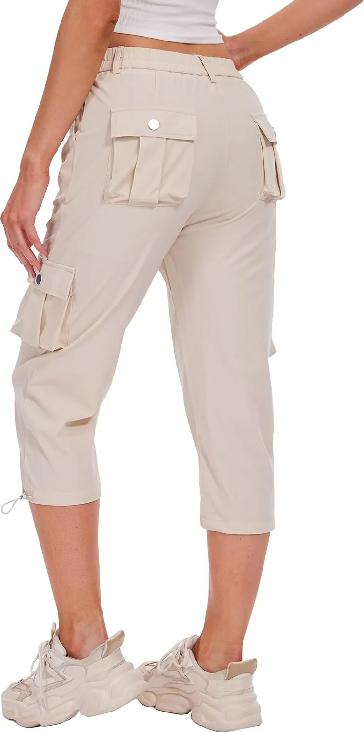 Cargo Capris for Women Hiking Pants Casual Summer Quick Dry Outdoor Travel Pull On Capri with 6 Pockets