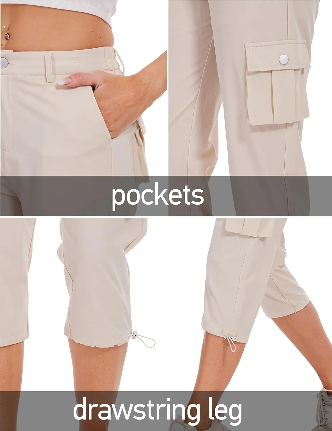 Cargo Capris for Women Hiking Pants Casual Summer Quick Dry Outdoor Travel Pull On Capri with 6 Pockets