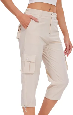 Cargo Capris for Women Hiking Pants Casual Summer Quick Dry Outdoor Travel Pull On Capri with 6 Pockets