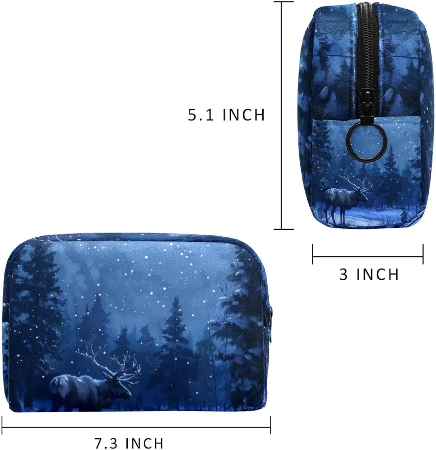 Caribou Tree Forest Night Small Makeup Bag for Purse, Portable Cosmetic Bag Zipper Makeup Pouch for Women, Stationery, Toiletries, Travel Accessories