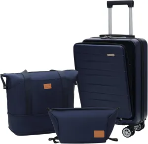 Carry On Luggage Set 3 Piece Hard Shell Suitcases Front Opening with TSA Lock Spinner Wheels (Dark blue, 3 piece set)