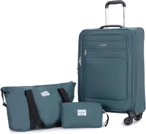 Carry-on Luggage Sets 3 Piece Softside Lightweight Suitcase With Spinner Wheels Duffel Bag And Toiletry Bag(10" 16" 18"), Dark Green