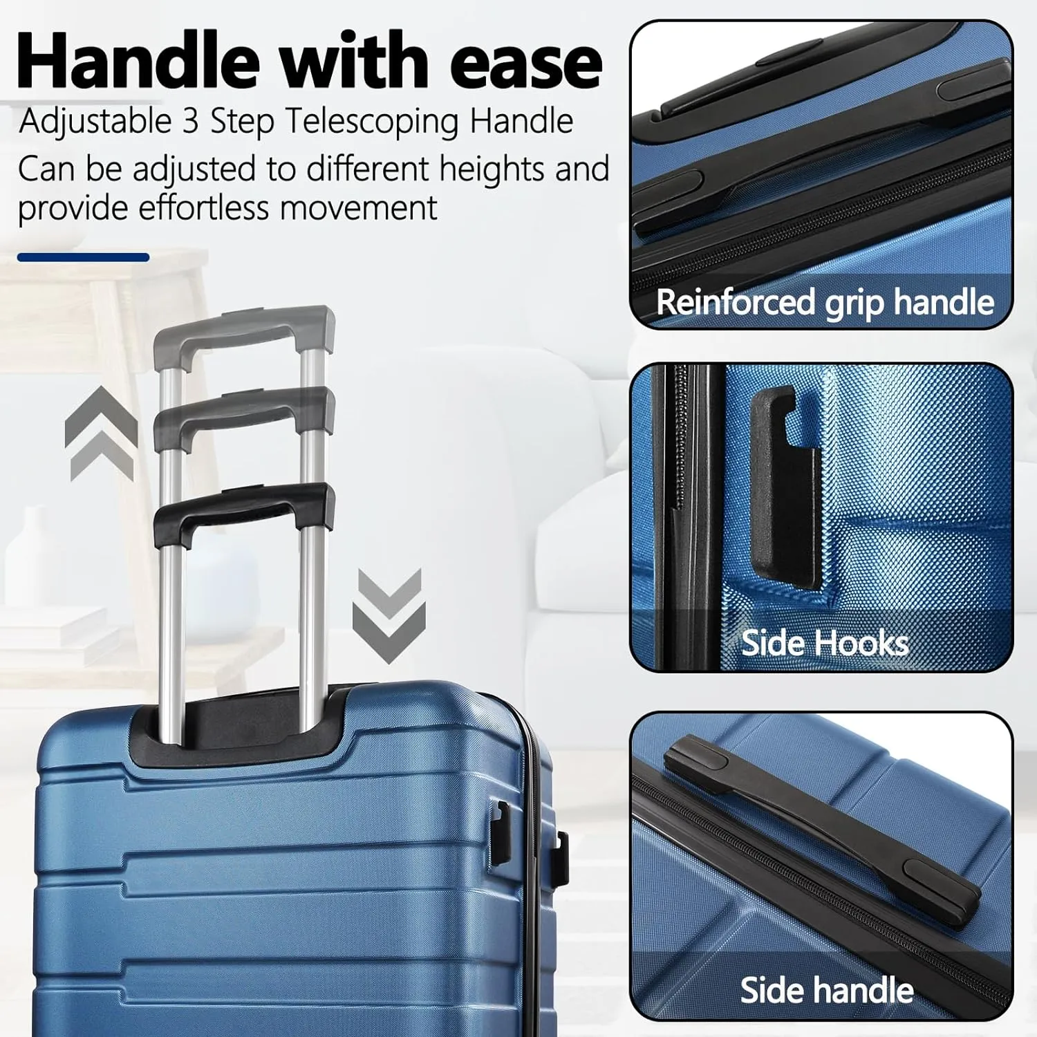 Carry On Luggage with Wheels,20 inch Hard Shell Rolling Suitcase for Travel,Lightweight Small Carry-On Luggage for Plane,Dark Blue