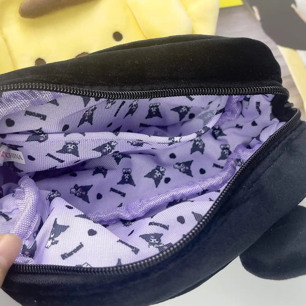 Cartoon Cosmetic Bag With Zipper,Kawaii Plush Makeup Bag,Cute Brush Organizer Toiletry Bag for Women Girls(black)