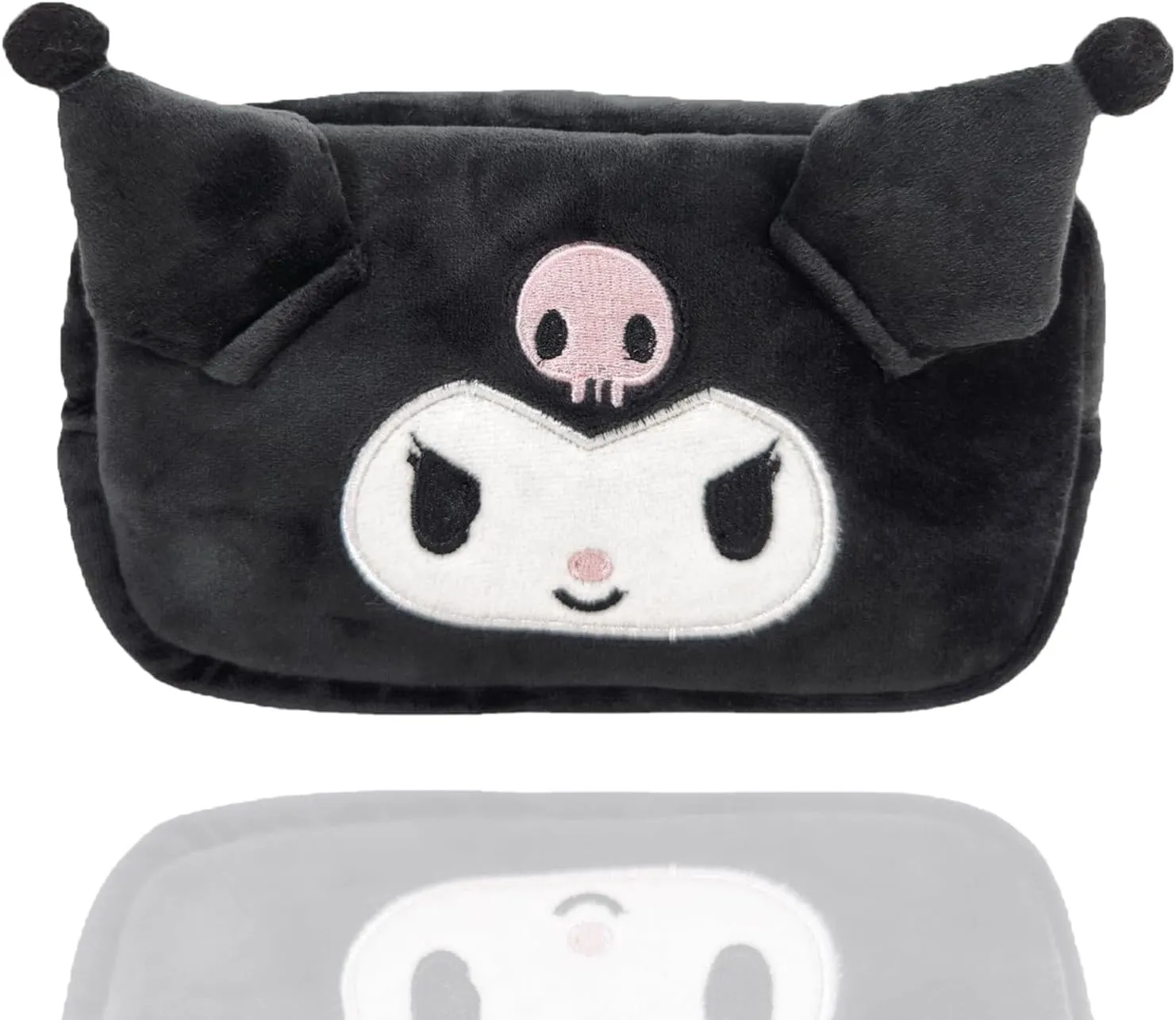 Cartoon Cosmetic Bag With Zipper,Kawaii Plush Makeup Bag,Cute Brush Organizer Toiletry Bag for Women Girls(black)