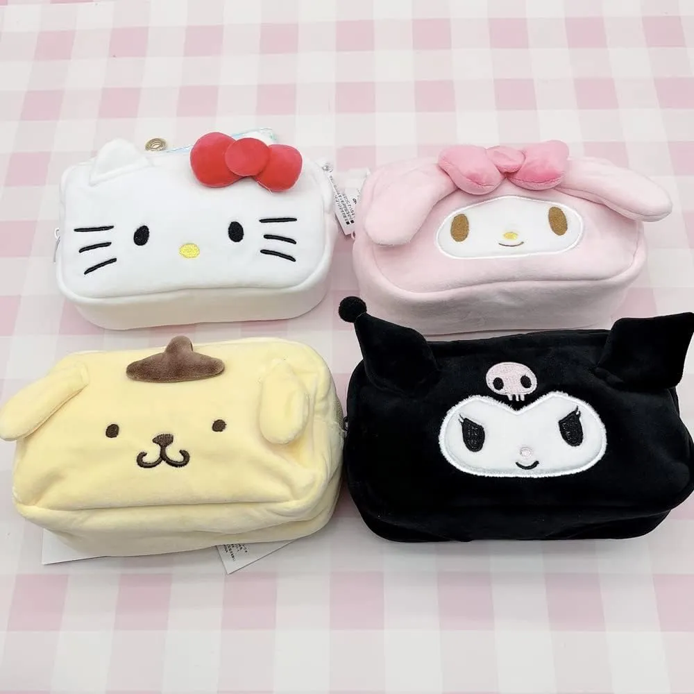 Cartoon Cosmetic Bag With Zipper,Kawaii Plush Makeup Bag,Cute Brush Organizer Toiletry Bag for Women Girls(black)