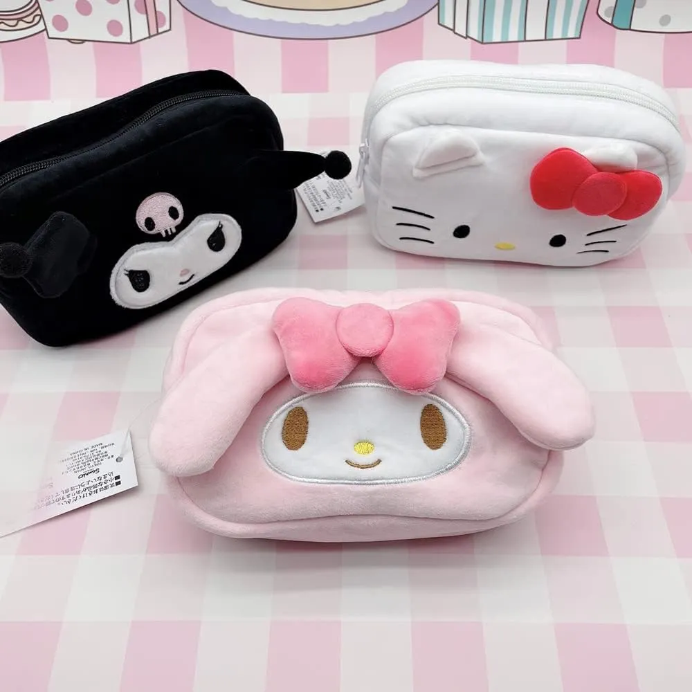 Cartoon Cosmetic Bag With Zipper,Kawaii Plush Makeup Bag,Cute Brush Organizer Toiletry Bag for Women Girls(Pink)