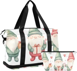 Cartoon Cute Christmas Dwarfs Travel Bag Carry On Weekend Bag with Toiletry Bag for Trekking 2 Pcs Set