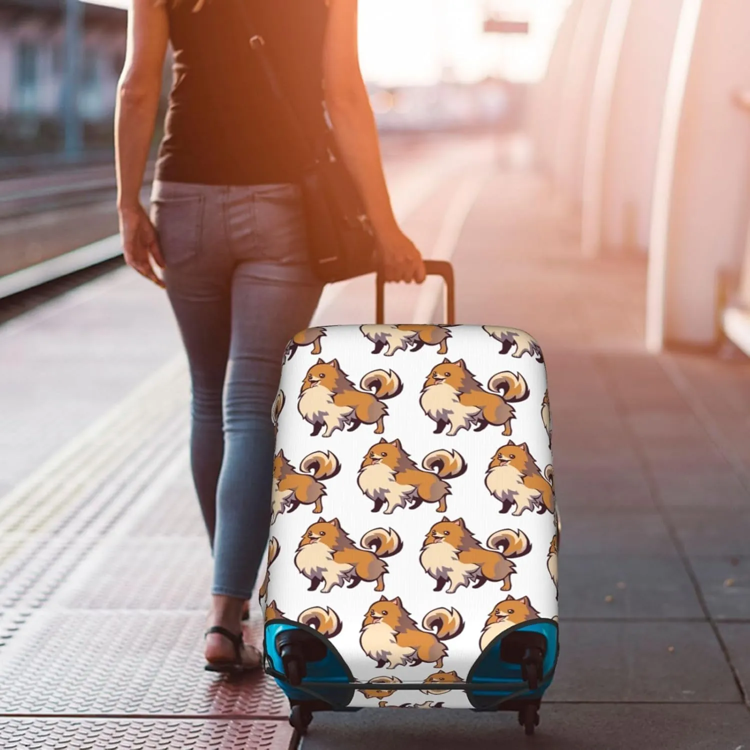 Cartoon Pomeranian Dog Travel Box Protective Cover,Travel Luggage Cover,Suitcase Protector Fits 18-32 In,Suitcase Cover